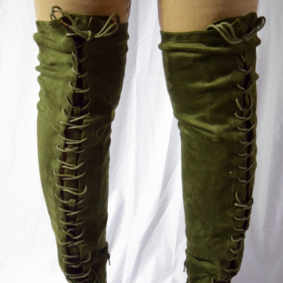 Aldi - Thigh High Corset Lace Boot Green - Picture 3 of 3